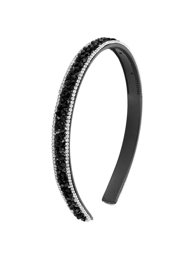 Wecoe - Black Rhinestone Headband Women Comb Headband With Teeth Bling Sparkly Beaded Headband Non Slip Fashion Hair Band Birthday Holiday Formal Hair Accessories For Women Girls Gifts - Image 1