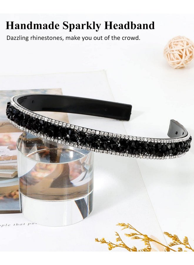 Wecoe - Black Rhinestone Headband Women Comb Headband With Teeth Bling Sparkly Beaded Headband Non Slip Fashion Hair Band Birthday Holiday Formal Hair Accessories For Women Girls Gifts - Image 1