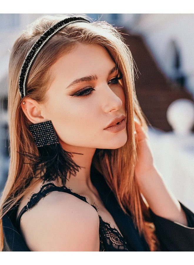 Wecoe - Black Rhinestone Headband Women Comb Headband With Teeth Bling Sparkly Beaded Headband Non Slip Fashion Hair Band Birthday Holiday Formal Hair Accessories For Women Girls Gifts - Image 1