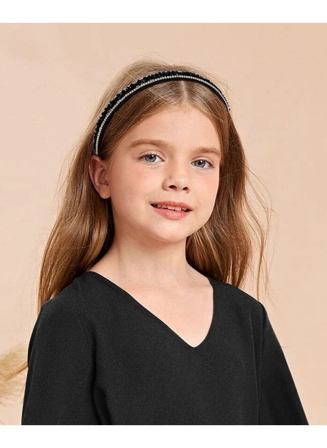 Wecoe - Black Rhinestone Headband Women Comb Headband With Teeth Bling Sparkly Beaded Headband Non Slip Fashion Hair Band Birthday Holiday Formal Hair Accessories For Women Girls Gifts - Image 1