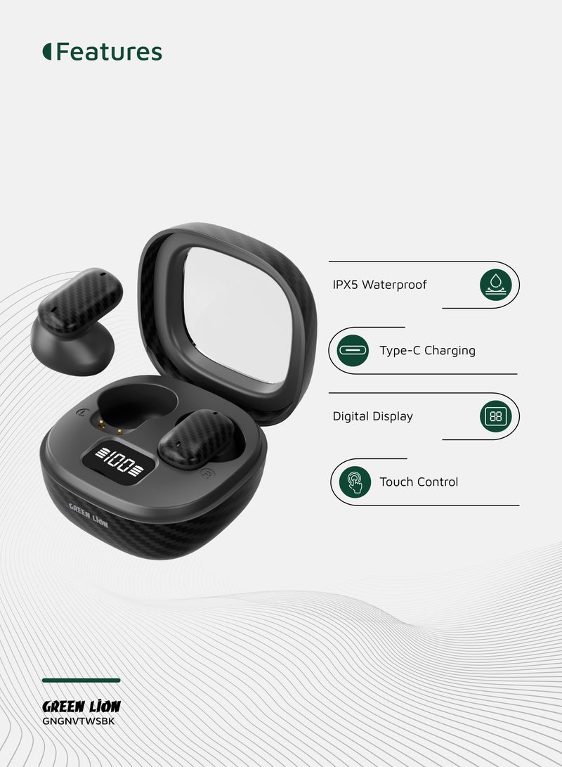 GREEN LION Geneva True Wireless Earbuds with Voice Assistant & 4 Hrs Playtime / Dual Microphone / Touch Control / Bluetooth V5.4 / Game & Music & Normal Mode / Truewireless Headphones - Black - Image 2