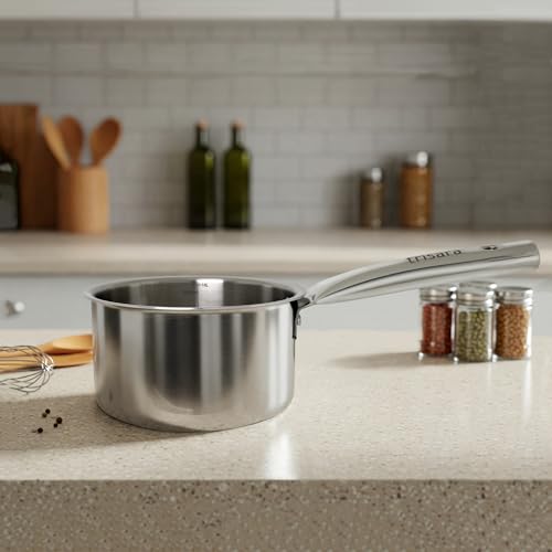 Trisara Triply Stainless Steel 14 cm Sauce Pan/Milk Pot | 1000 ml | Ideal for Making Tea/Milk/Coffee | Induction Friendly | 3-Layer Durable Cookware for Even Heating - Image 1