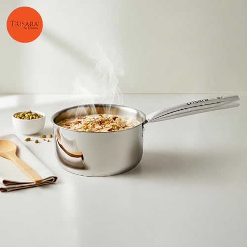 Trisara Triply Stainless Steel 14 cm Sauce Pan/Milk Pot | 1000 ml | Ideal for Making Tea/Milk/Coffee | Induction Friendly | 3-Layer Durable Cookware for Even Heating - Image 5