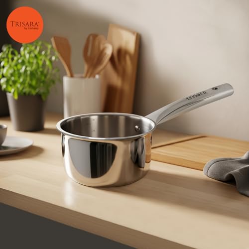 Trisara Triply Stainless Steel 14 cm Sauce Pan/Milk Pot | 1000 ml | Ideal for Making Tea/Milk/Coffee | Induction Friendly | 3-Layer Durable Cookware for Even Heating - Image 3