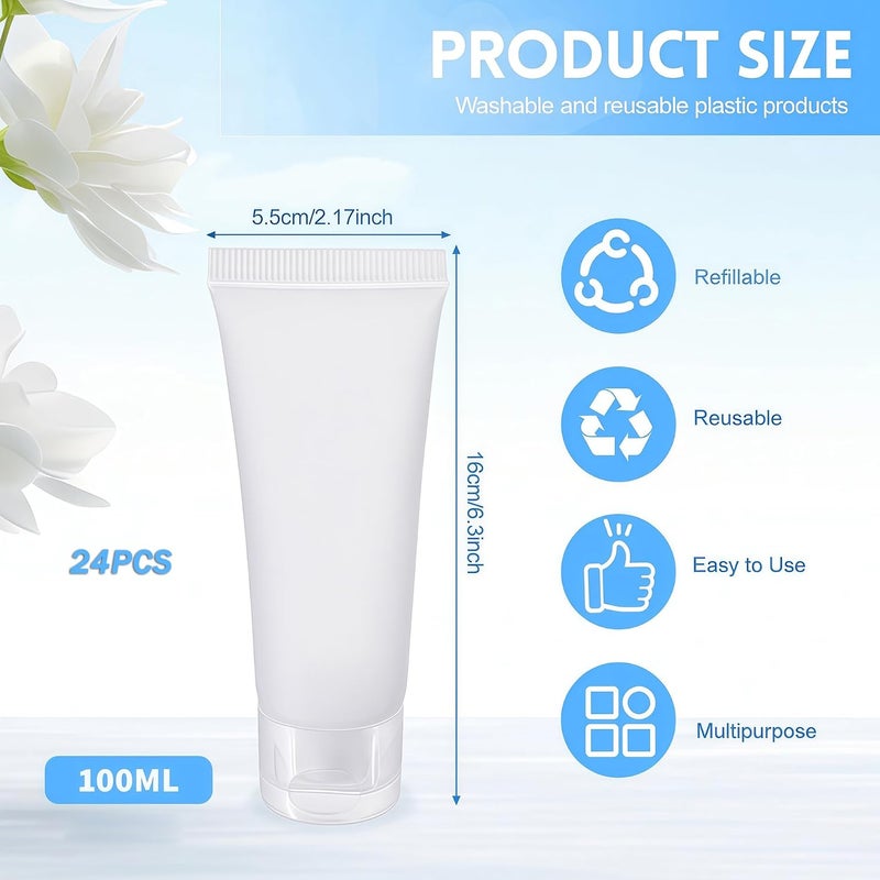 NaRaMax 24PCS 100ml/3.4oz Empty Refillable Clear Plastic Squeeze Soft Tubes with Flip Cover Lotion Bottle Travel Sample Packing Cosmetic Makeup Container Storage Vials Jars for Facial Cleaner Toiletries - Image 2