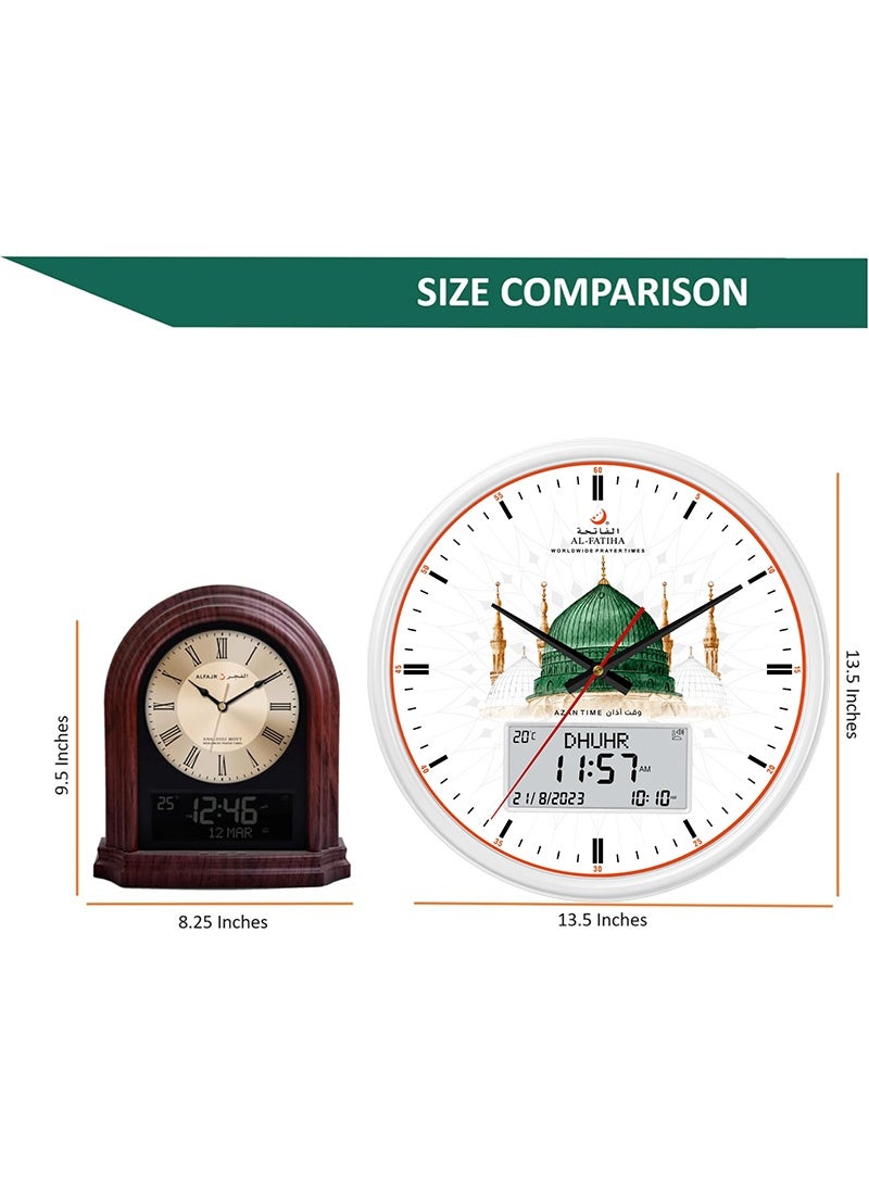 الفاتحة ساعة أذان إسلامية جديدة عالية الجودة، موديل 2025، رقمية-تناظرية، تقويم هجري، ساعة أذان صلاة، ساعة حائط مسجد بيضاء. - Image 3
