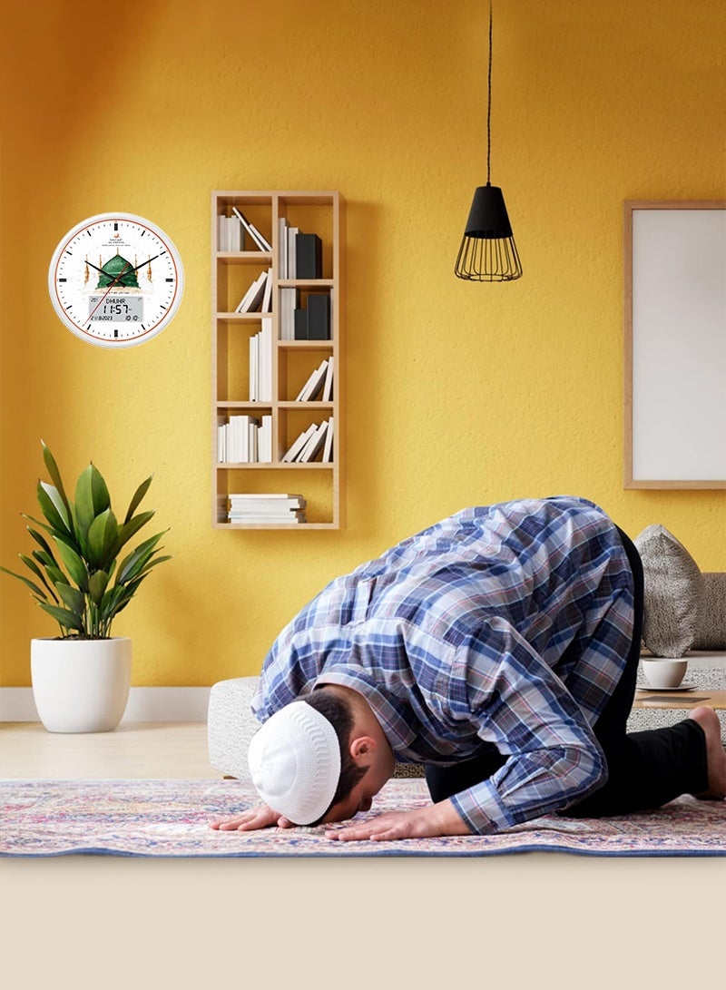 الفاتحة ساعة أذان إسلامية جديدة عالية الجودة، موديل 2025، رقمية-تناظرية، تقويم هجري، ساعة أذان صلاة، ساعة حائط مسجد بيضاء. - Image 4