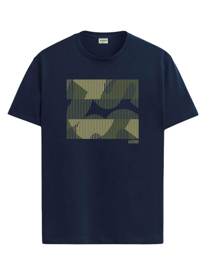 ADRO Men's Regular Fit T-Shirt - Abstract Camo Lines Design in Navy Blue - Image 1
