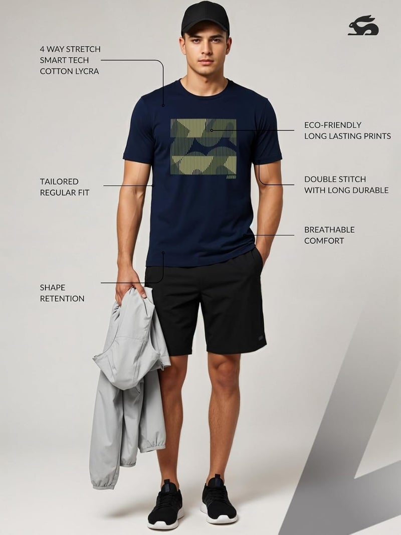 ADRO Men's Regular Fit T-Shirt - Abstract Camo Lines Design in Navy Blue - Image 3