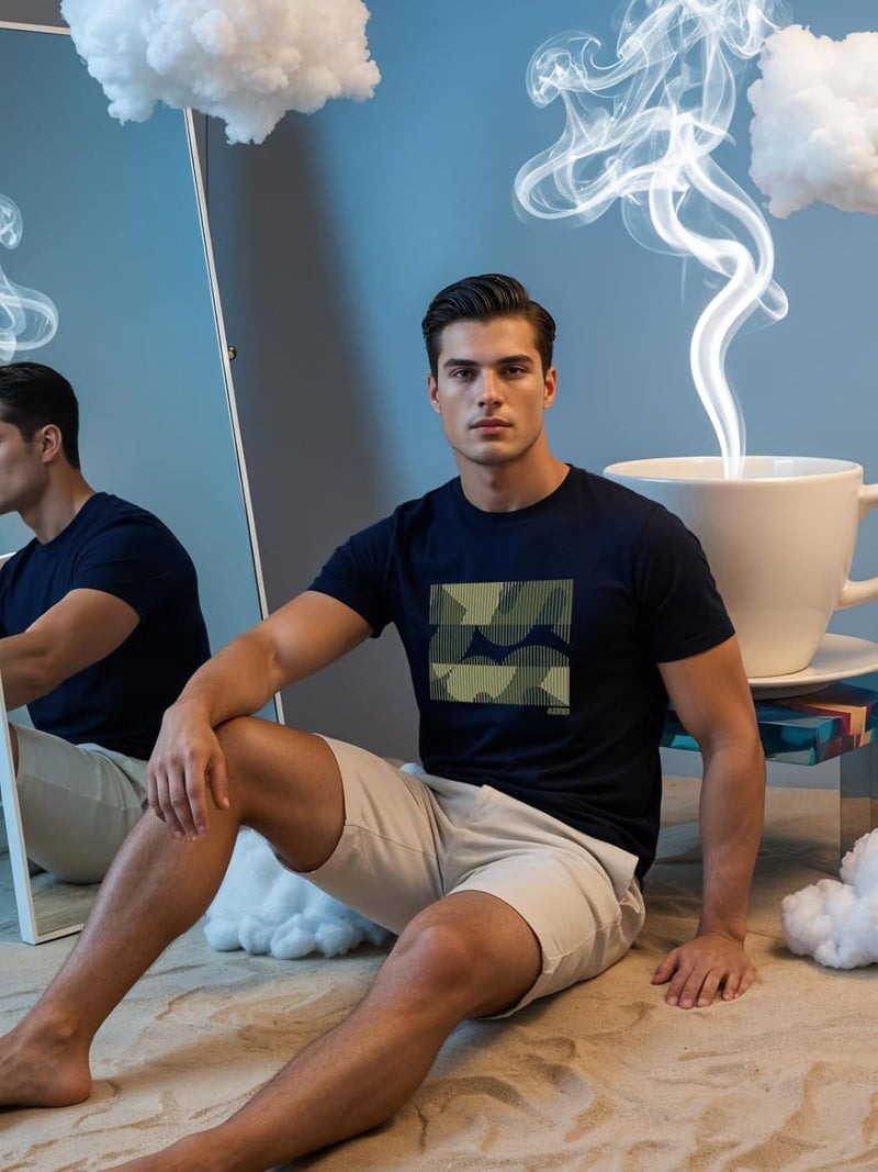 ADRO Men's Regular Fit T-Shirt - Abstract Camo Lines Design in Navy Blue - Image 5