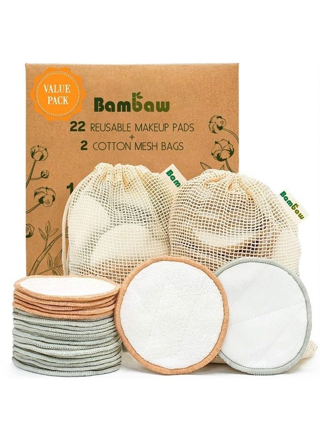 Bambaw - Reusable Makeup Remover Pads | 22 Reusable Cotton Rounds, 2 Bags for Laundry & Storage | Reusable Cotton Rounds for Face | Eye Makeup Remover Pads | Washable Makeup Remover Cloth Reusable - Image 1