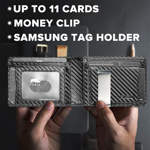 furid Mens Wallet for Samsung Galaxy SmartTag2: Slim Minimalist Wallet Compatible with Samsung Tracker Tag - RFID Blocking Bifold Leather Wallet with Money Clip - Image 4