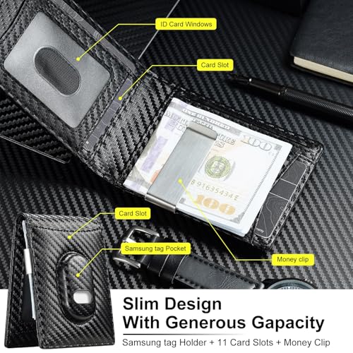 furid Mens Wallet for Samsung Galaxy SmartTag2: Slim Minimalist Wallet Compatible with Samsung Tracker Tag - RFID Blocking Bifold Leather Wallet with Money Clip - Image 2