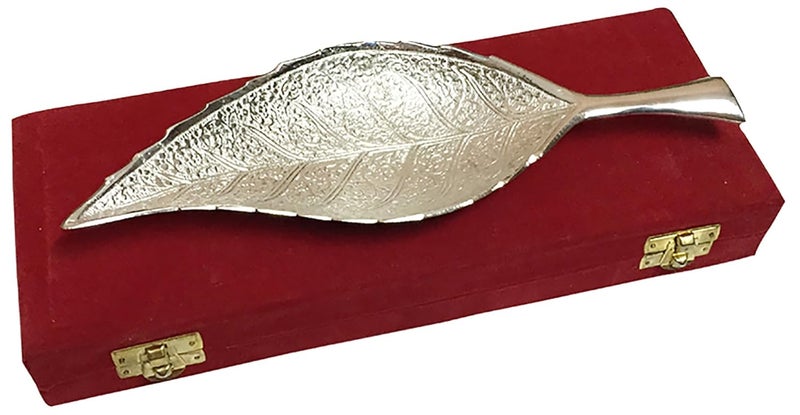 JAIPUR ACE JAIPUR ACE Leaf Pattern Silver Plated Brass Platter Abs00054  - Image 1