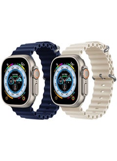 Silicone Ocean Band Strap Dark Blue Silicone Ocean Band Strap Pearl White Set of 2 for Apple Watch Ultra 8 49mm