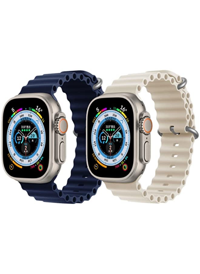 IAF - Silicone Ocean Band Strap Dark Blue Silicone Ocean Band Strap Pearl White Set of 2 for Apple Watch Ultra 8 49mm - Image 1