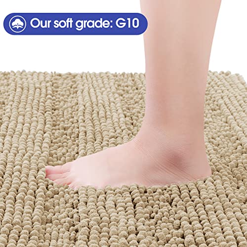 ACCUMTEK Striped Beige Bathroom Rug Set 3 Pieces Ultra Soft, Non Slip Chenille Toilet Mat, Absorbent Plush Shaggy Bath Mats for Bathroom, Bedroom, Kitchen - Image 2