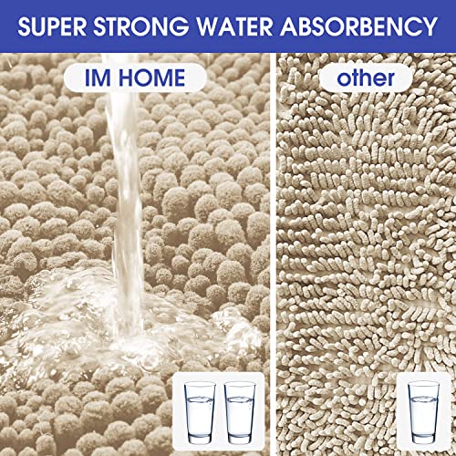 ACCUMTEK Striped Beige Bathroom Rug Set 3 Pieces Ultra Soft, Non Slip Chenille Toilet Mat, Absorbent Plush Shaggy Bath Mats for Bathroom, Bedroom, Kitchen - Image 4