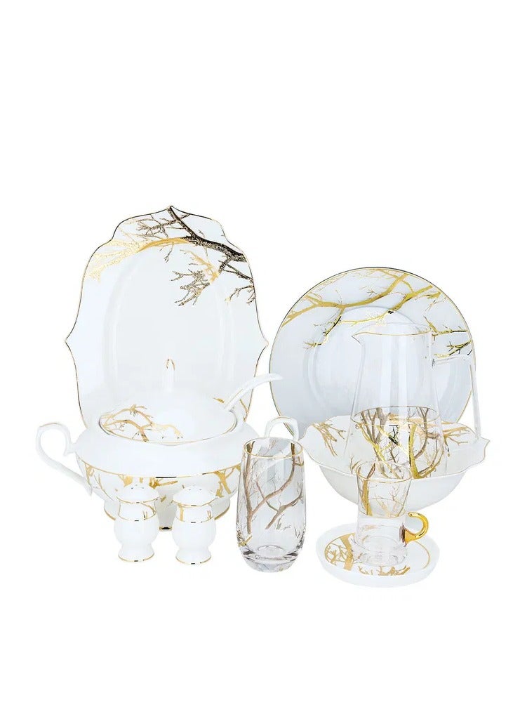 السيف غاليري طقم سفرة بورسلان السيف غاليري، 61 قطعة - ابيض ذهبي - Image 1