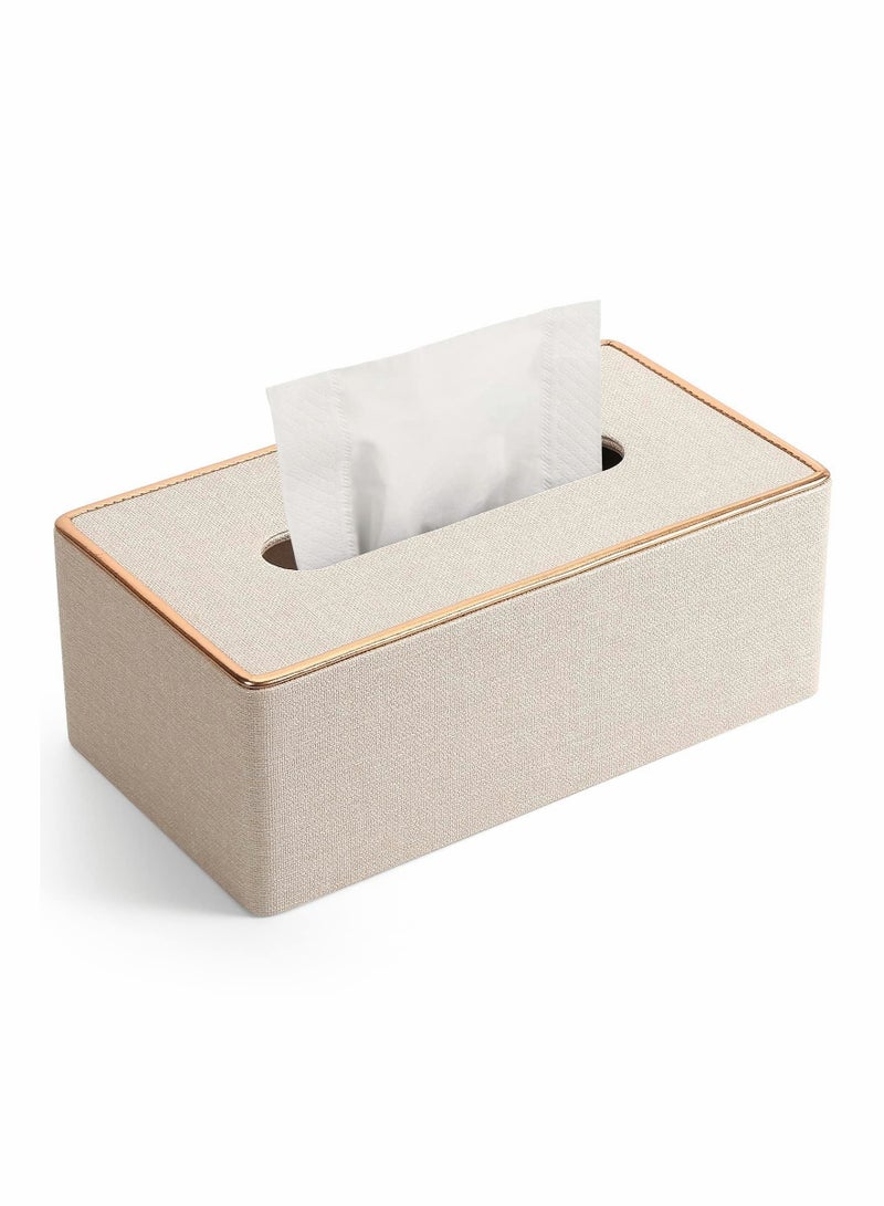 Y&D Tissue Box Cover, PU Leather Holder Rectangular Covers for Home/Office/Car Decoration 9.84"X5.23"X3.77" - Beige - Image 1