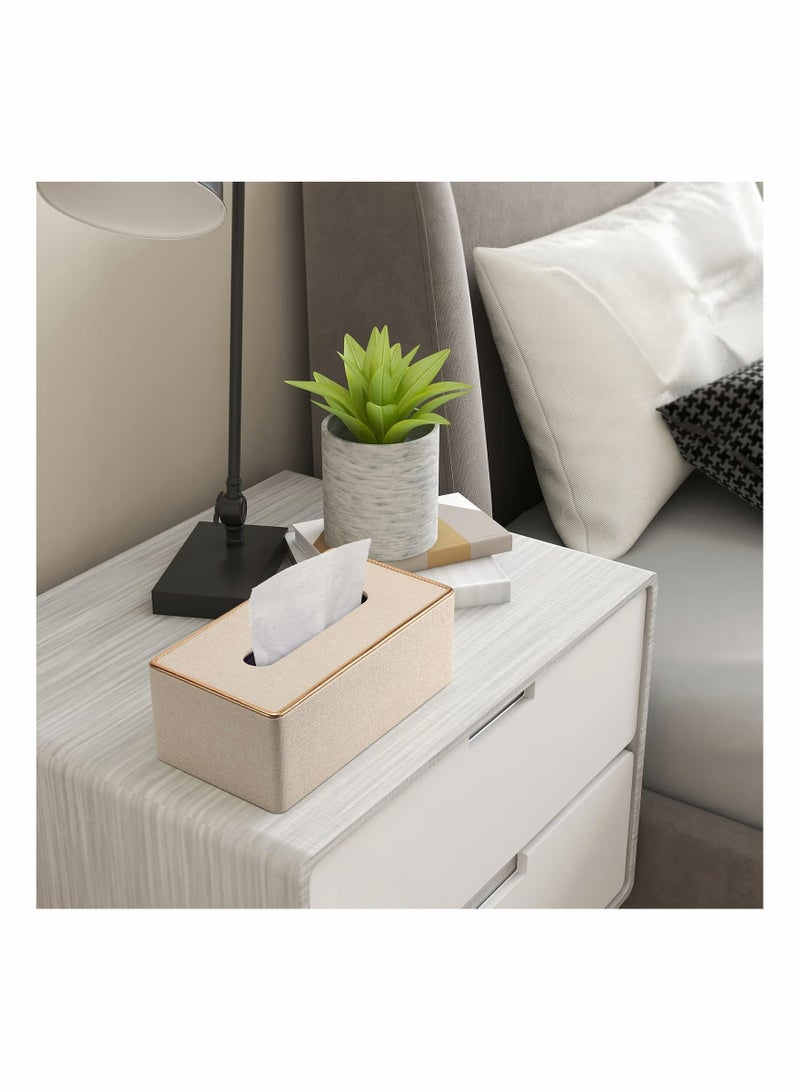 Y&D Tissue Box Cover, PU Leather Holder Rectangular Covers for Home/Office/Car Decoration 9.84"X5.23"X3.77" - Beige - Image 3