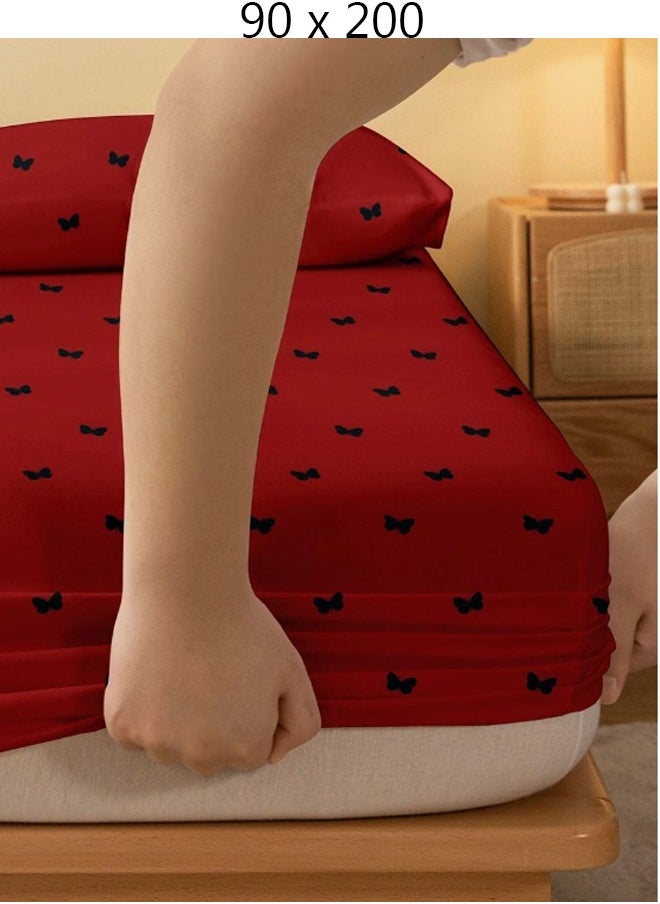 Generic Single Fitted Bed Sheet Red 90 x 200 cm Without Pillow Cover  - Image 2