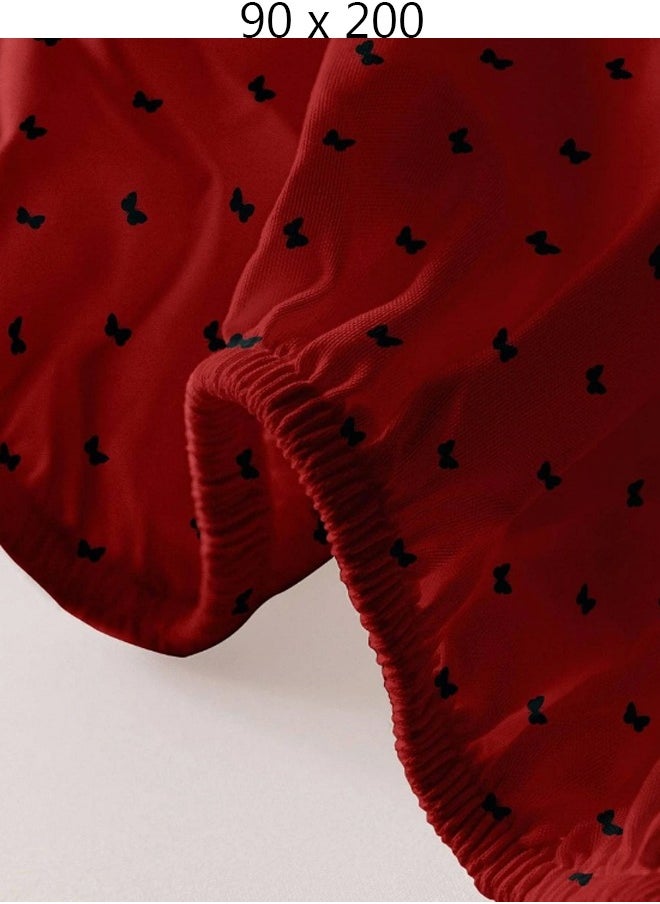 Generic Single Fitted Bed Sheet Red 90 x 200 cm Without Pillow Cover  - Image 3