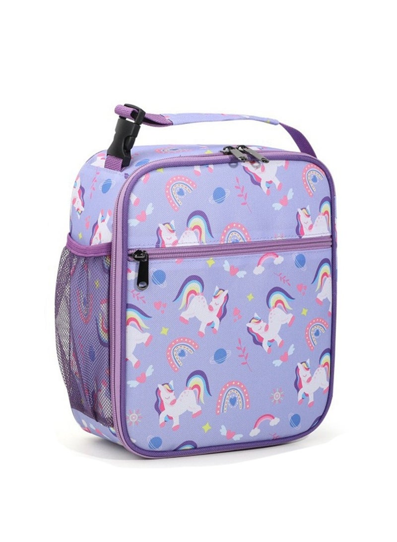SänHahn Kids Lunch Box Insulated Soft Bag Mini Cooler Back to School Thermal Meal Tote Kit with Proof Water-resistant Lining for Girls, Boys (Purple Pony)  - Image 1