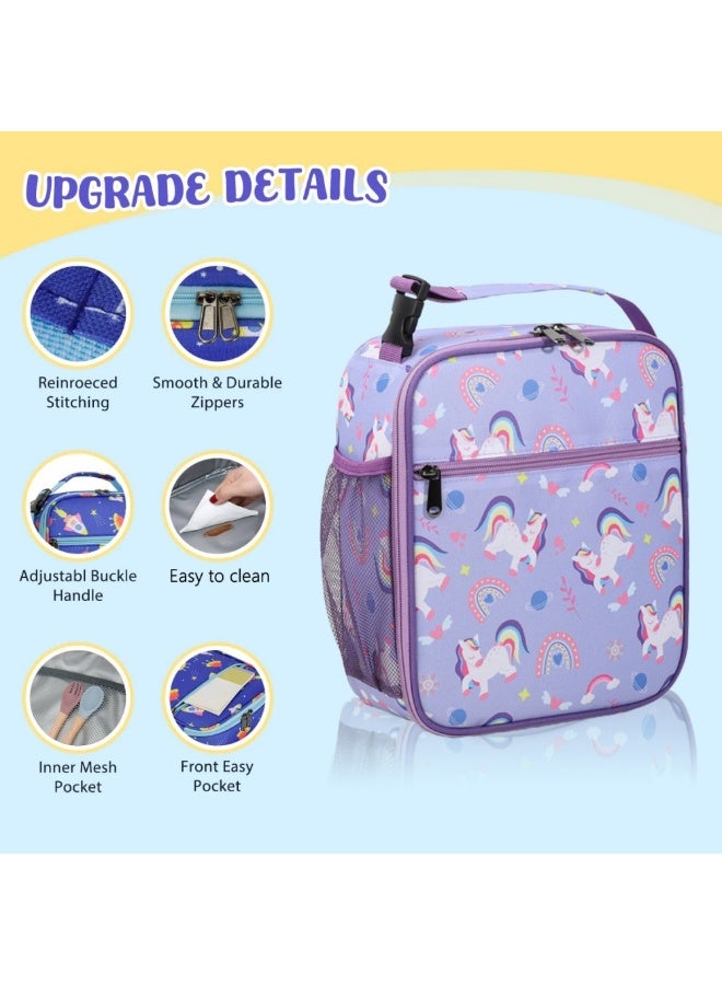 SänHahn Kids Lunch Box Insulated Soft Bag Mini Cooler Back to School Thermal Meal Tote Kit with Proof Water-resistant Lining for Girls, Boys (Purple Pony)  - Image 2