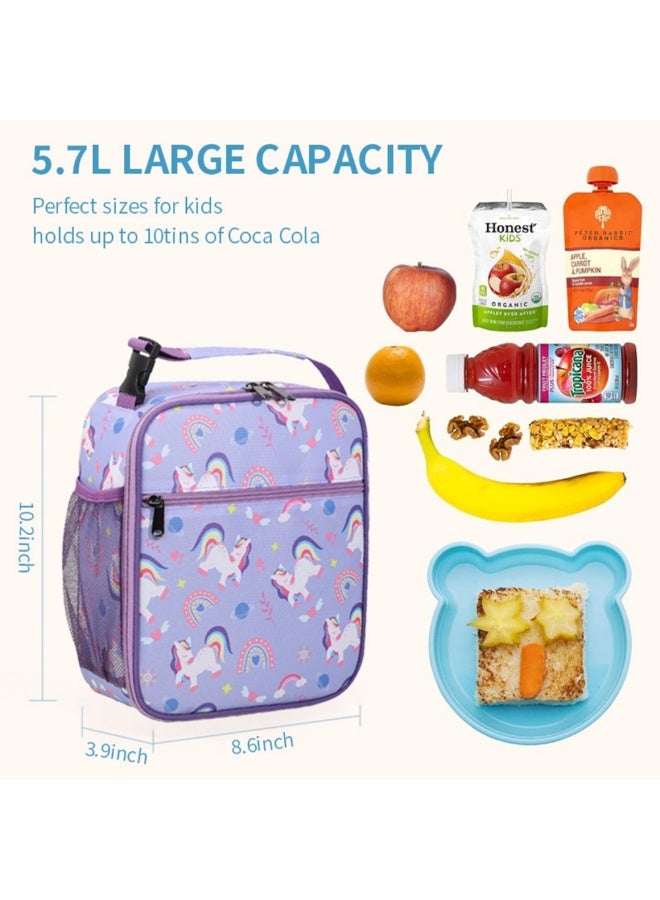 SänHahn Kids Lunch Box Insulated Soft Bag Mini Cooler Back to School Thermal Meal Tote Kit with Proof Water-resistant Lining for Girls, Boys (Purple Pony)  - Image 3