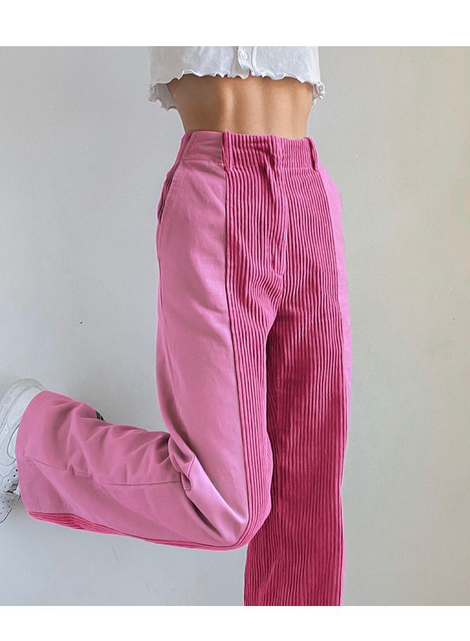 Loquat New Women's Loose Match Color Casual Pants Corduroy Pants 