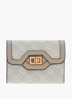Women Monogram Detail Bi-Fold Wallet with Lock Clasp Closure