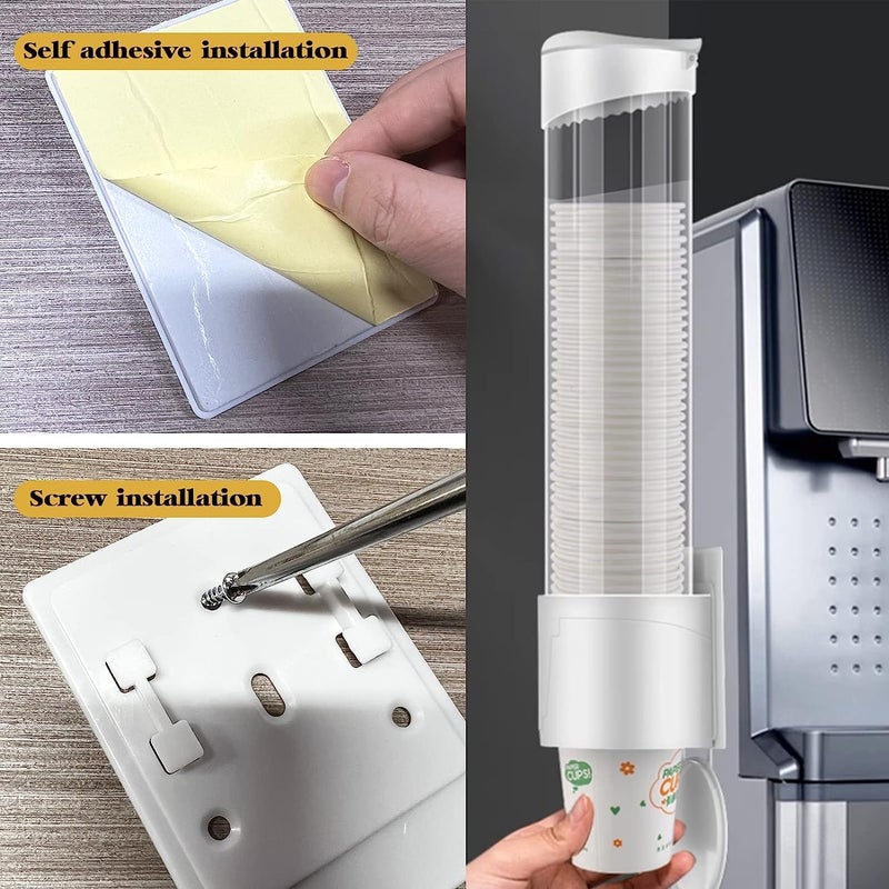 OffyBird SelfAdhesive Paper Cup Dispenser Holder Wall Mounted Plastic Cup Organizer for Disposable Drinking Cups Glass Dispenser Holder with Screw or Sticker Mount for Home Office - Image 3