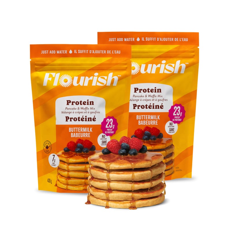 Flourish Protein Pancake  Waffle Mix with Whey Protein  Flax Seed No Added Sugar High in Protein  Fiber  Just Add Water  Buttermilk Flavour 16 oz 2 Pack - Image 3