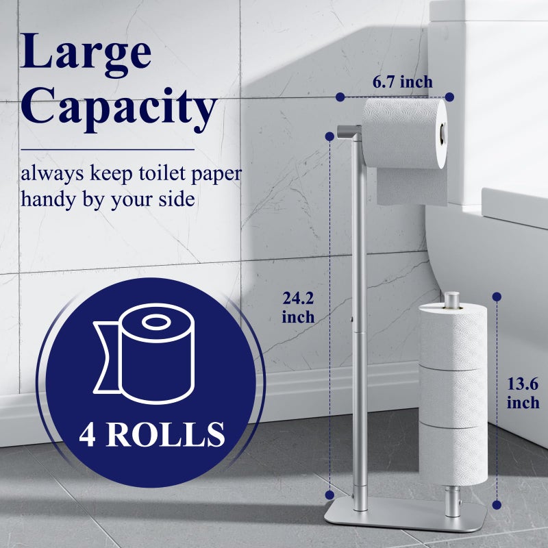 Kitsure Toilet Paper Holder Free Standing - Large Capacity Toilet Paper Holder for 4 Rolls, Rustproof Toilet Paper Stand with Non-Slip Stable Base, Silver, Medium - Image 3