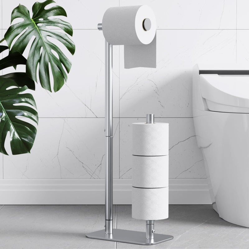 Kitsure Toilet Paper Holder Free Standing - Large Capacity Toilet Paper Holder for 4 Rolls, Rustproof Toilet Paper Stand with Non-Slip Stable Base, Silver, Medium - Image 2