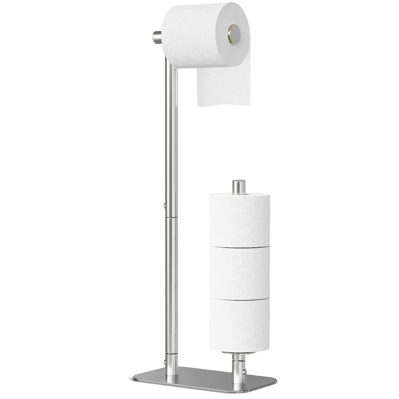 Kitsure Toilet Paper Holder Free Standing - Large Capacity Toilet Paper Holder for 4 Rolls, Rustproof Toilet Paper Stand with Non-Slip Stable Base, Silver, Medium - Image 1