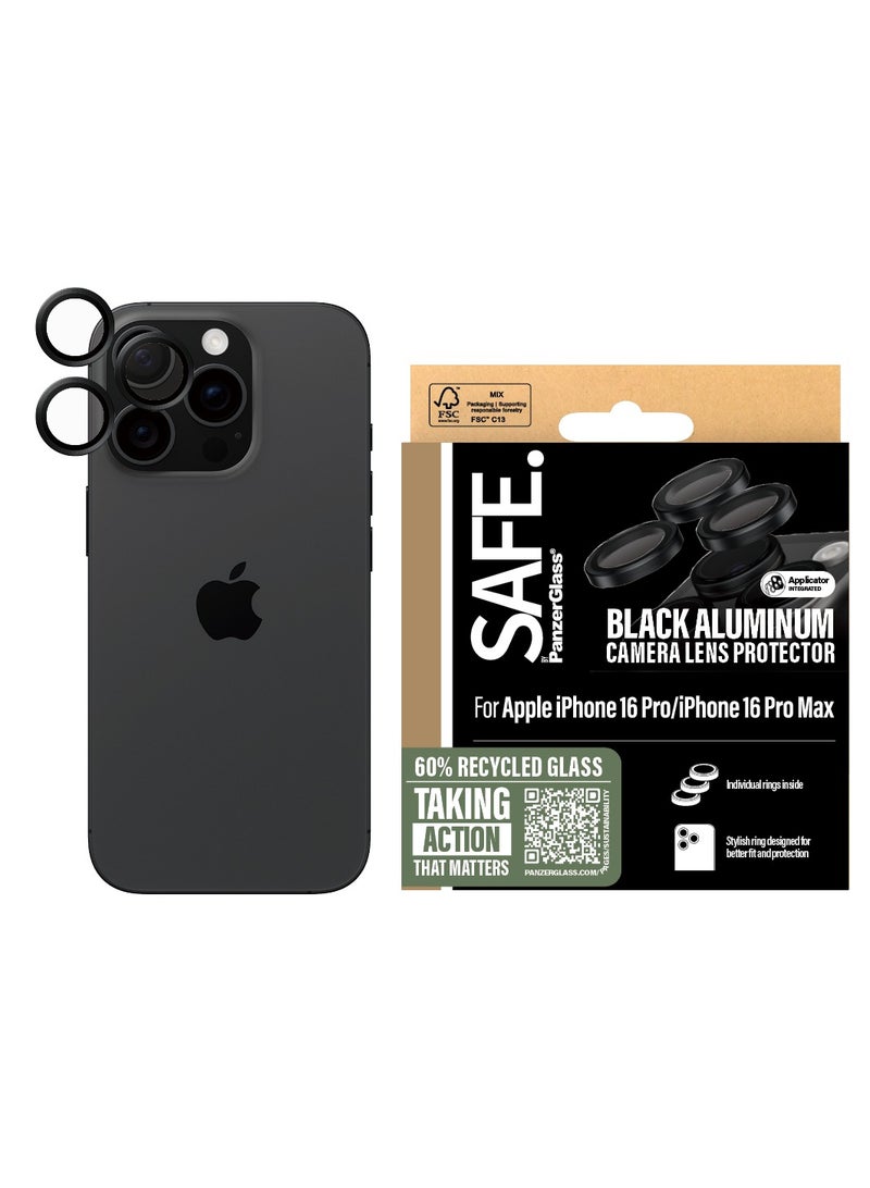 PanzerGlass حماية من PanzerGlass® لحماية عدسة الكاميرا لجهاز iPhone 16 Pro | 16 Pro Max باللون الأسود، تصميم نحيف - مع مساعدة في التركيب لتسهيل التثبيت، بدون تشويه للصورة، حماية قصوى للكاميرا - Image 1