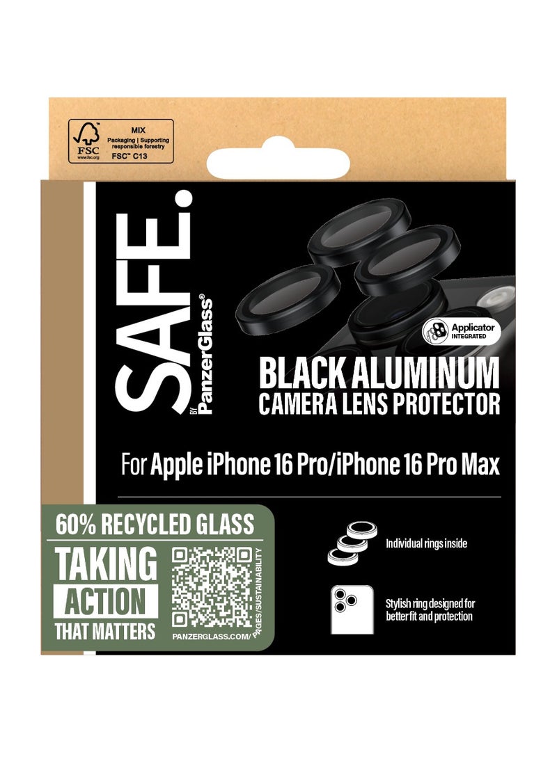 PanzerGlass حماية من PanzerGlass® لحماية عدسة الكاميرا لجهاز iPhone 16 Pro | 16 Pro Max باللون الأسود، تصميم نحيف - مع مساعدة في التركيب لتسهيل التثبيت، بدون تشويه للصورة، حماية قصوى للكاميرا - Image 3