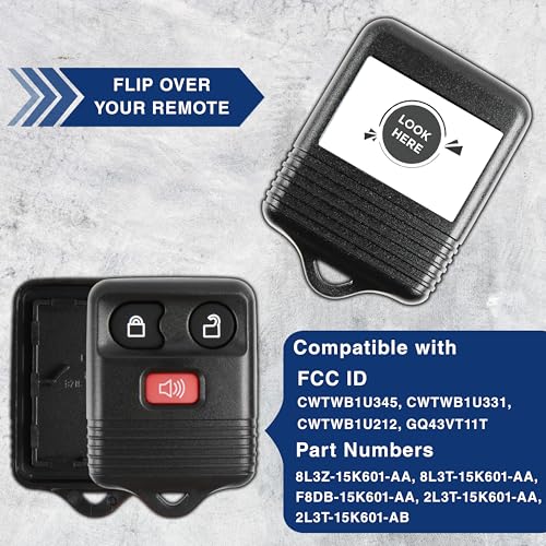 KeylessOption غطاء مفتاح KeylessOption بديل لسيارات فورد F150 ولينكولن ميركوري 1998 1999 2000 2001 2002 2003 2004 2005 2006 2007 2008 2009 2010 2011 2012 2013 2014 2015 2016، 3 أزرار - Image 4