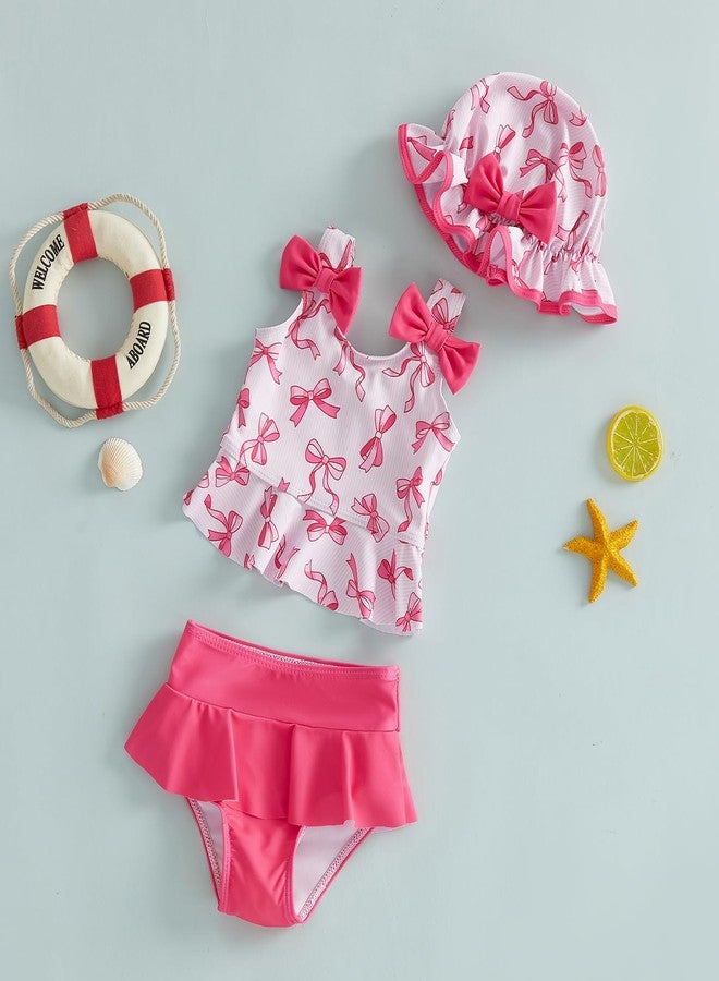 Yccutest Summer Toddler Swimsuit Baby Girls Tankini Bathing Suit Infant Bikini 2t 3t 4t Swimsuit Girls Swim Suit with Sun hat (Rose Pink, 2-3 Years) - Image 4