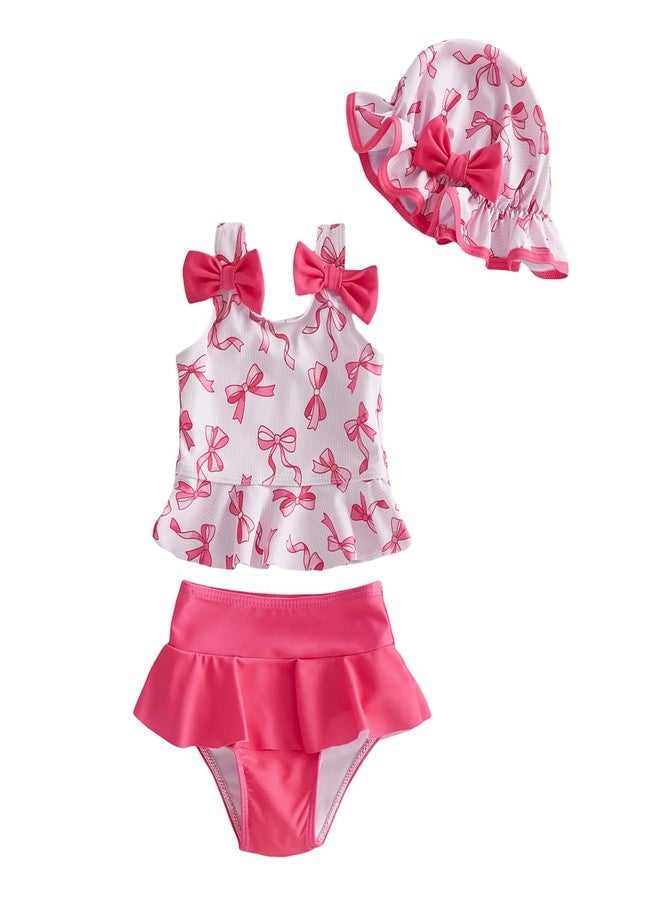 Yccutest Summer Toddler Swimsuit Baby Girls Tankini Bathing Suit Infant Bikini 2t 3t 4t Swimsuit Girls Swim Suit with Sun hat (Rose Pink, 2-3 Years) - Image 1