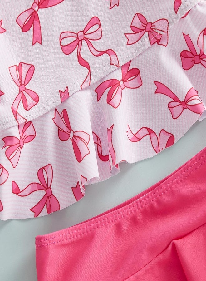 Yccutest Summer Toddler Swimsuit Baby Girls Tankini Bathing Suit Infant Bikini 2t 3t 4t Swimsuit Girls Swim Suit with Sun hat (Rose Pink, 2-3 Years) - Image 5