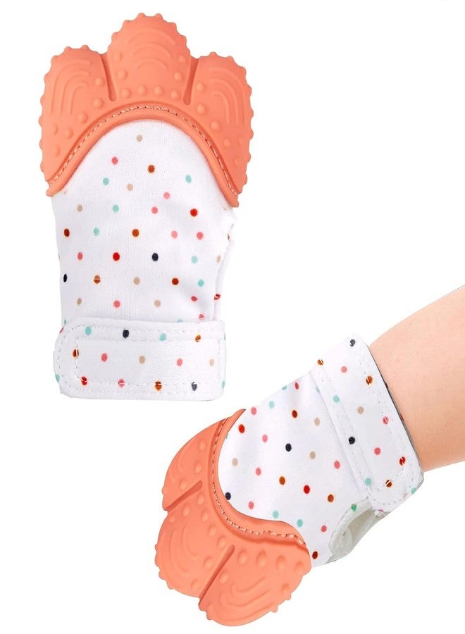 DaKos Teething Mitten, Soft Food-Grade Silicone Teether Mitten Glove Handy Teething Mit Toy for Self-Soothing, BPA-Free, for 3?12 Months Infants (1 Piece) (Orange) - Image 1