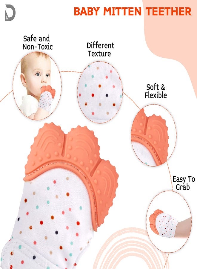 DaKos Teething Mitten, Soft Food-Grade Silicone Teether Mitten Glove Handy Teething Mit Toy for Self-Soothing, BPA-Free, for 3?12 Months Infants (1 Piece) (Orange) - Image 3