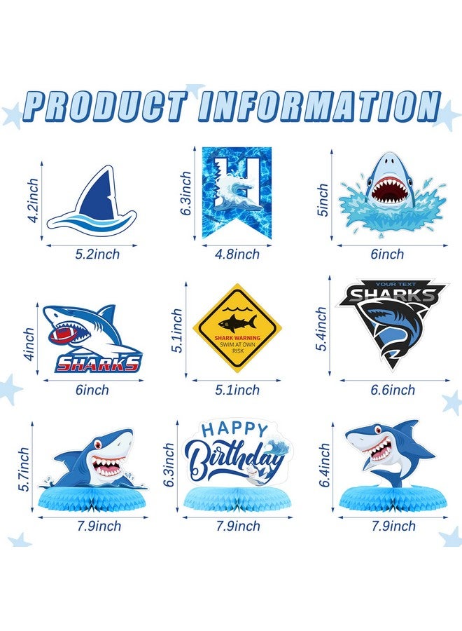 Fainne 28 Pieces Shark Party Supplies Set Includes 12 Hanging Swirls Shark Happy Birthday Banner 12 Hanging Cutouts 3 Birthday Honeycomb Centerpiece for Party Decorations - Image 2
