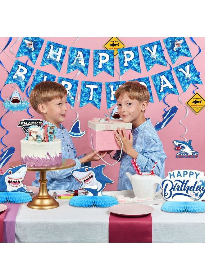 Fainne 28 Pieces Shark Party Supplies Set Includes 12 Hanging Swirls Shark Happy Birthday Banner 12 Hanging Cutouts 3 Birthday Honeycomb Centerpiece for Party Decorations - Image 5