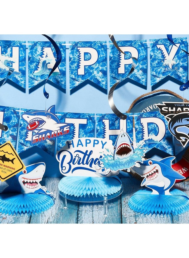 Fainne 28 Pieces Shark Party Supplies Set Includes 12 Hanging Swirls Shark Happy Birthday Banner 12 Hanging Cutouts 3 Birthday Honeycomb Centerpiece for Party Decorations - Image 4