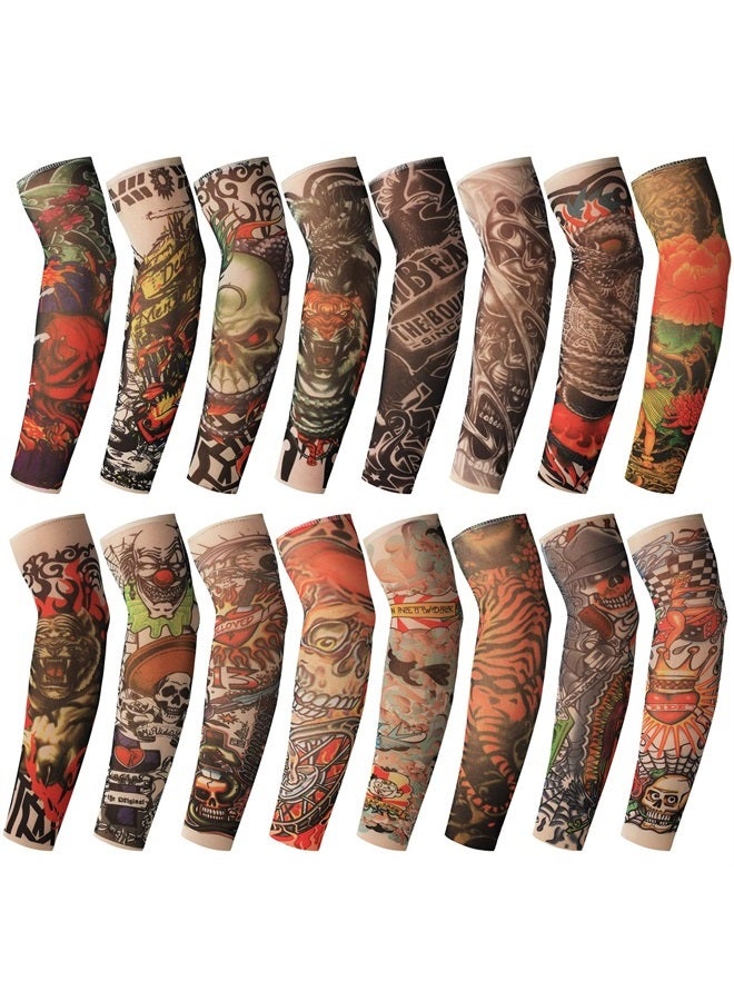 Jecery 16 Pcs Temporary Tattoo Sleeve for Kids, Fake Slip on Arm Sunscreen Sleeves, UV Sun Protection Cooling Arm Sleeves for Kid Child - Image 1