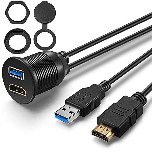 OBVIS USB3.0 and HDMI Mount Cable – USB3.0 and HDMI Extension Flush, Dash, Panel Mount Cable, for Car, Boat, Motorcycle (3 Feet) - Image 1